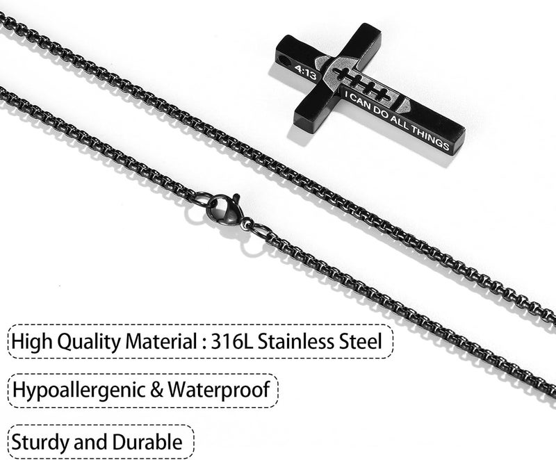 VULETO Football Cross Necklace for Boys Men, Stainless Steel Bible Verse Cross Pendant Chain Sports Gear Stuff Valentines Easter Christian Religious Jewelry Gifts for Teen Boys Kids - Image 4